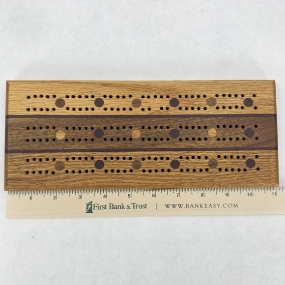 Handcrafted Inlaid Wood Cribbage Board 3 Tracks Solid Wood Elegant Smooth 11" - Picture 4 of 5
